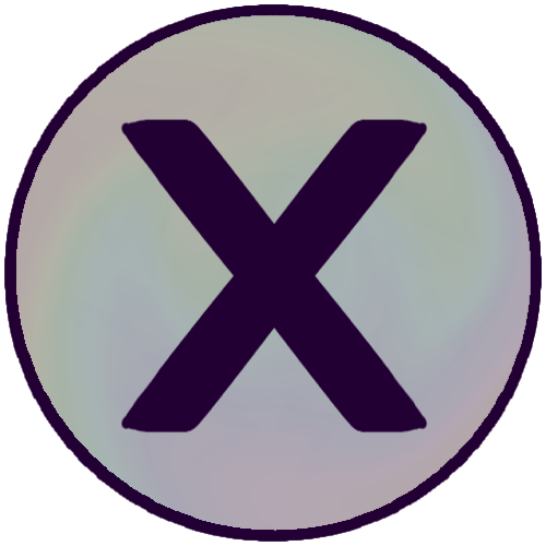  A symbol very similar to the Generic Mana pips seen in Magic: the Gathering, where the number is replaced with an “X”. It is a grey circle with a faint swirling rainbow pattern on top, with a big dark “X” in the center.